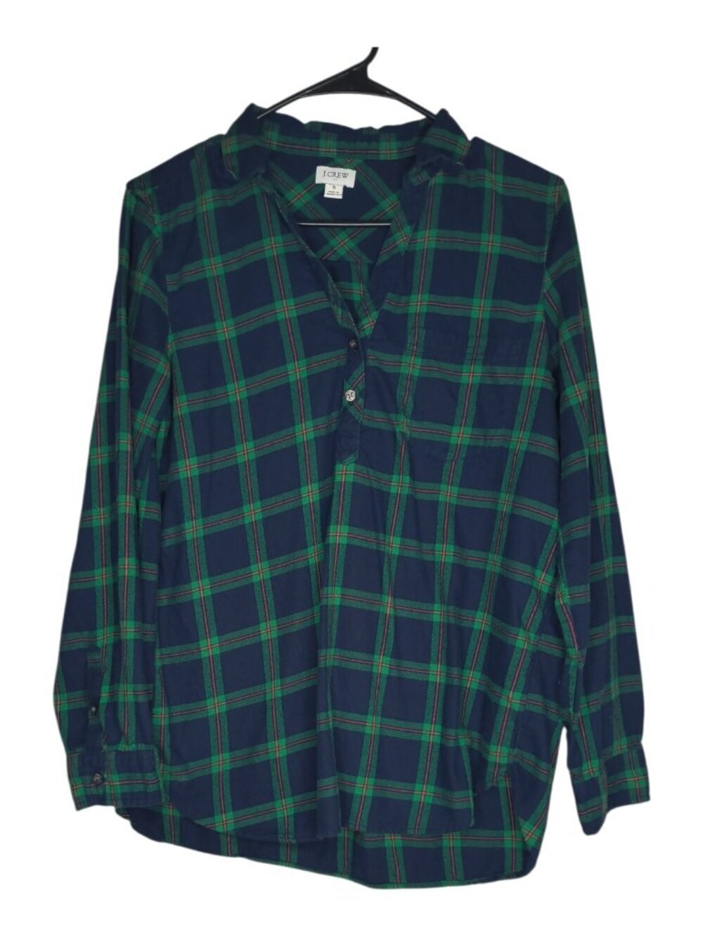 J. Crew Navy Blue & green plaid flannel shirt Women's Size Small